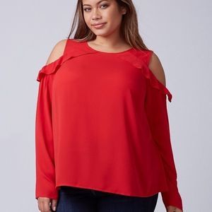 Lane Bryant Red Long Sleeve Cold Shoulder Blouse